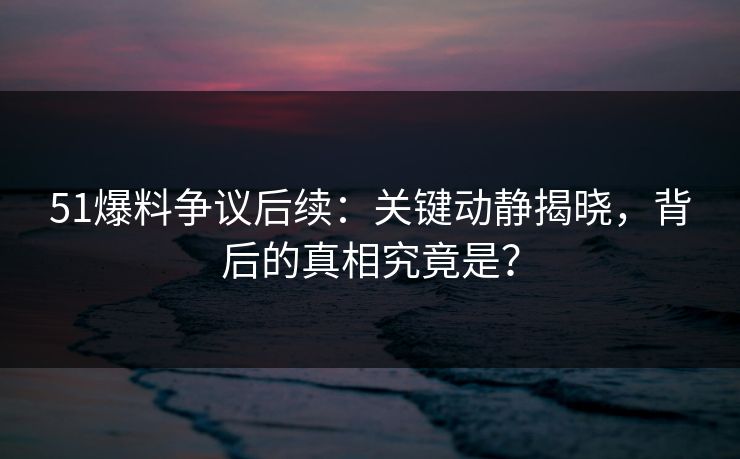 51爆料争议后续：关键动静揭晓，背后的真相究竟是？