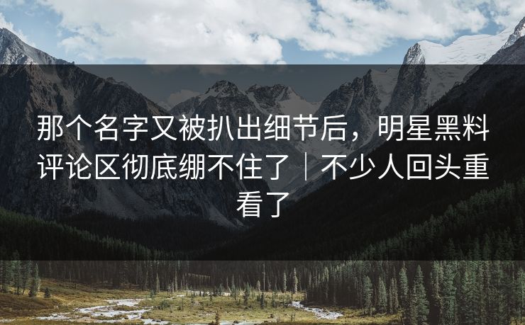 那个名字又被扒出细节后，明星黑料评论区彻底绷不住了｜不少人回头重看了