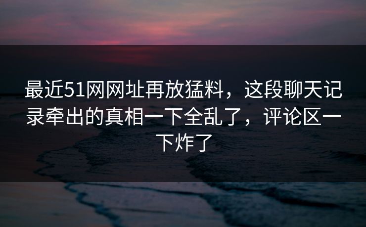 最近51网网址再放猛料，这段聊天记录牵出的真相一下全乱了，评论区一下炸了